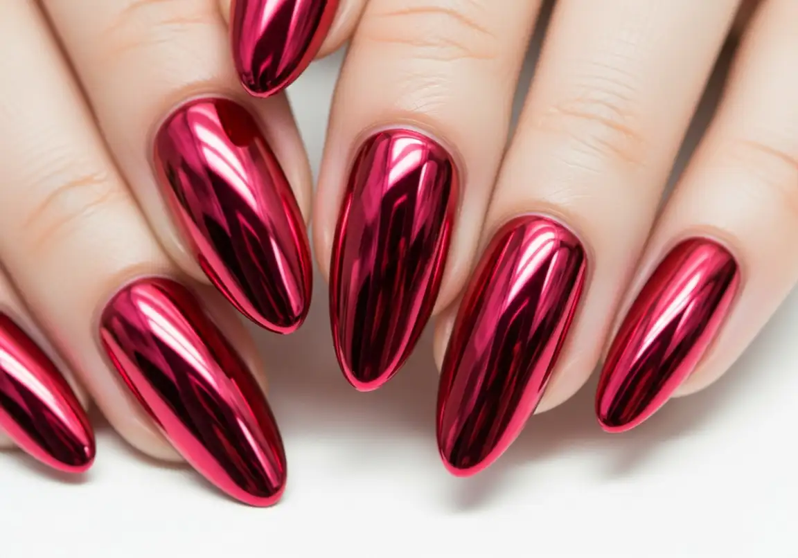 1 Classic Red Chrome Valentine's Nails Valentine’s Day Nails