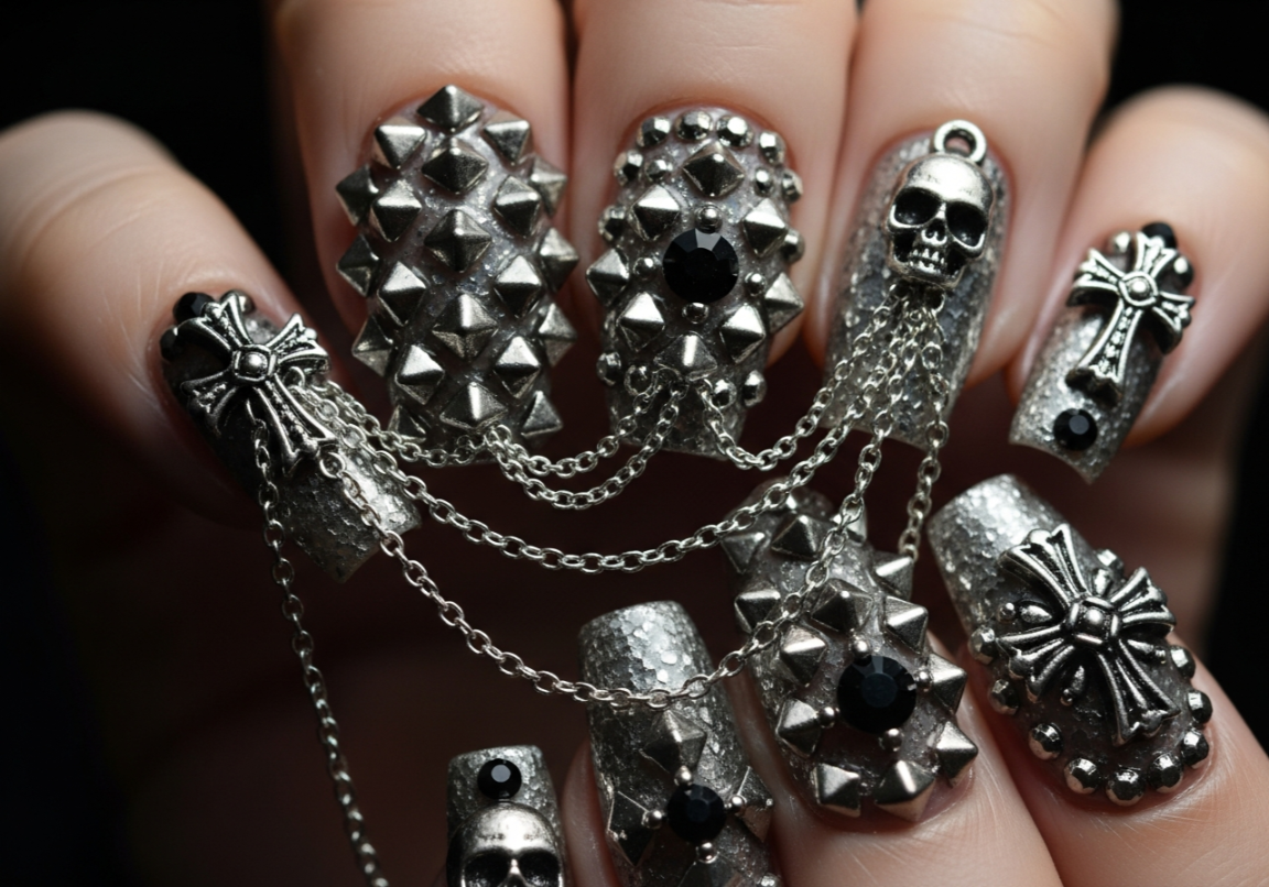 3D Embellishments and Studs
Bold Gothic Nail Looks