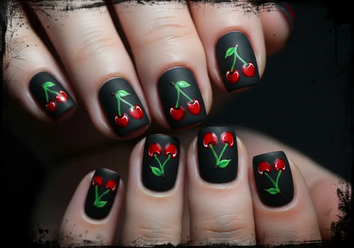 11. Micro Cherry Motifs
Grunge Nails