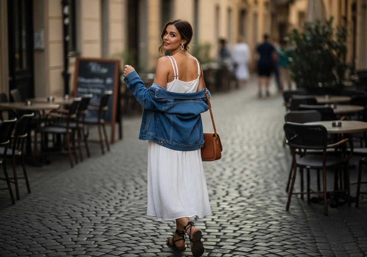 12 Denim Jacket Draped Over Shoulders