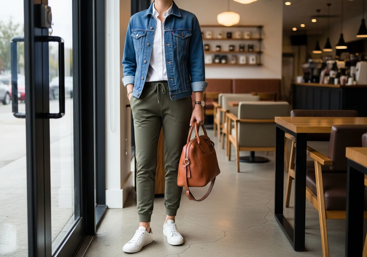 13 Denim Jacket with Joggers and Button-Down Shirt