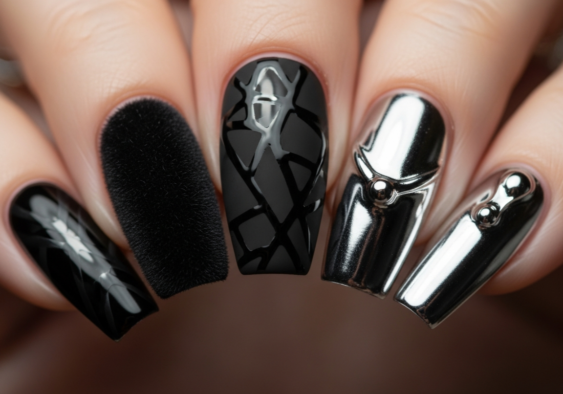 Mixed Texture Mastery
Bold Gothic Nail Looks