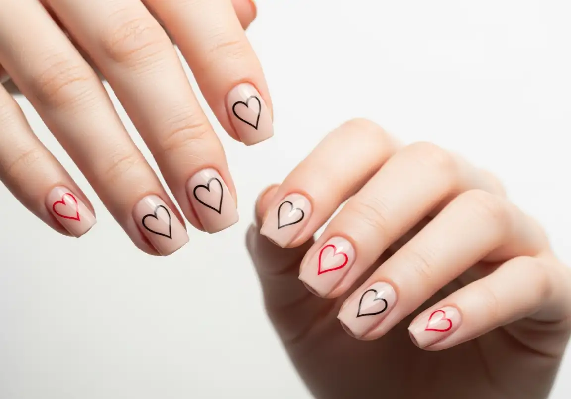 15 Minimalist Heart Outlines Valentine’s Day Nails