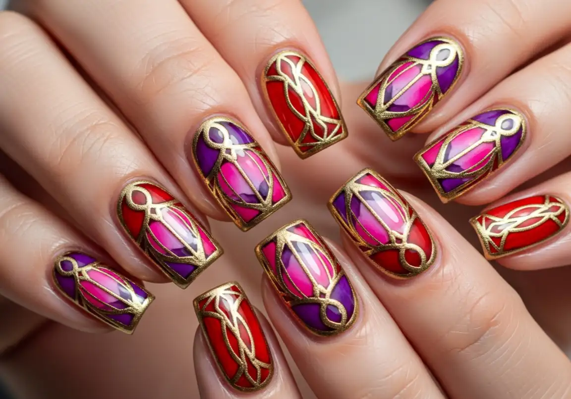 16 Stained Glass-Inspired Designs Valentine’s Day Nails