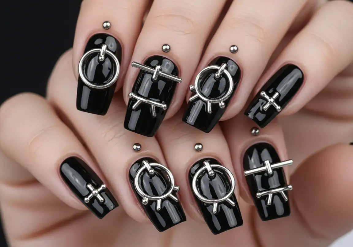16. Pierced Nail Illusions
Grunge Nails