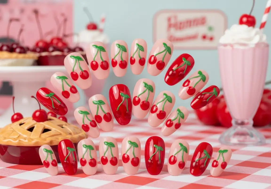 17 Cherry Nail Designs Valentine’s Day Nails