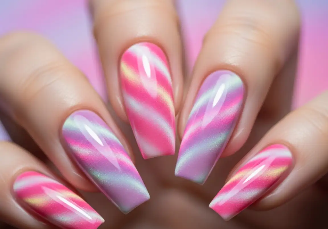 3 Magnetic Cat Eye Nails in Pink and Lilac Valentine’s Day Nails