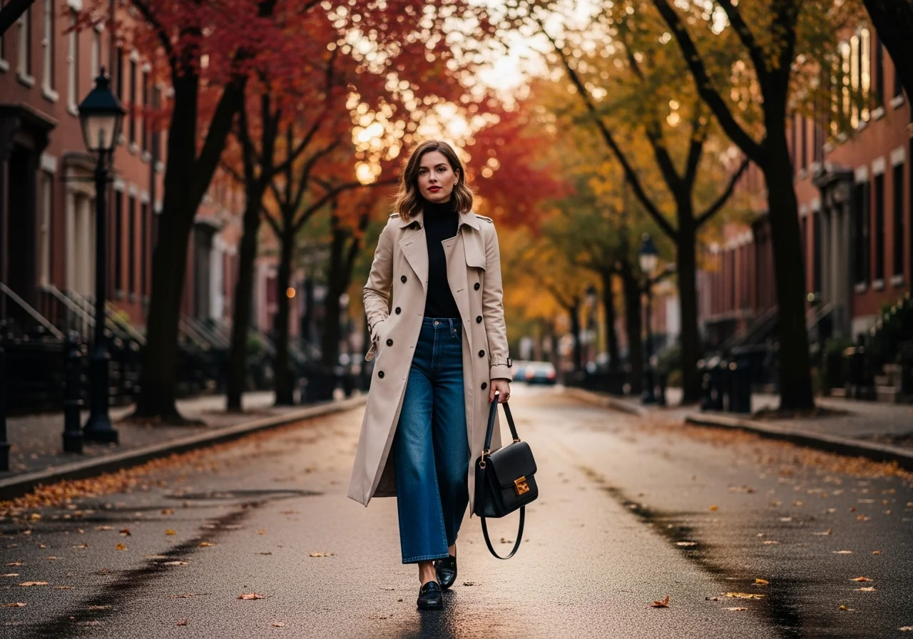 4 Trench Coat and Wide Leg Jeans Looks