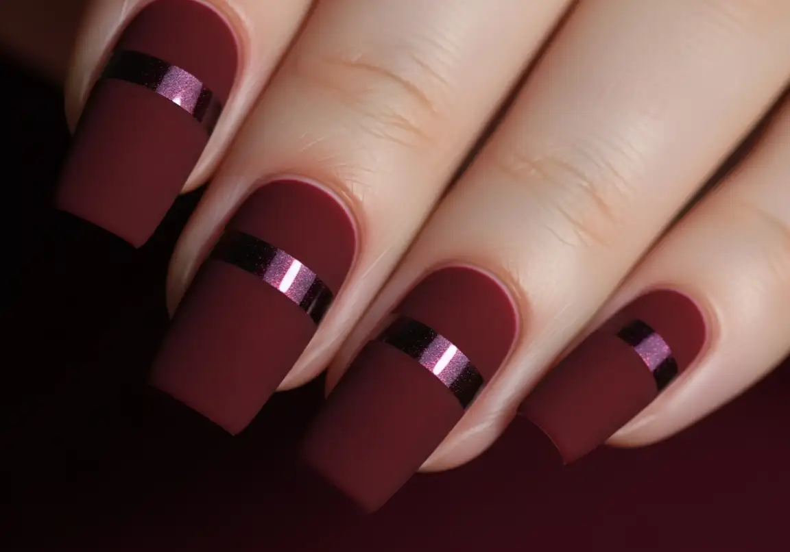 4 Velvet Matte Red Nails with Magnetic Shimmer Valentine’s Day Nails
