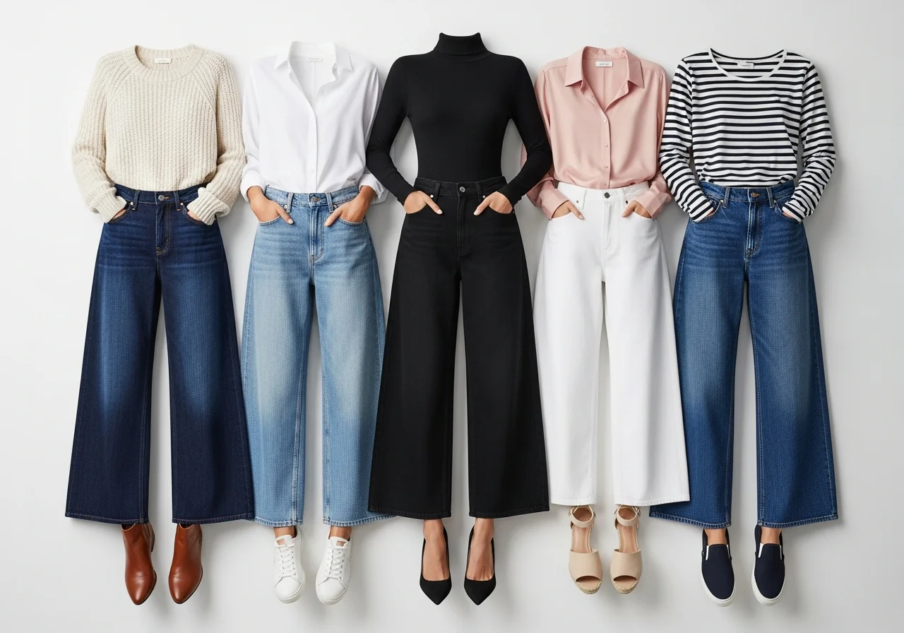 5 Wide Leg Jeans with Different Wash Options
