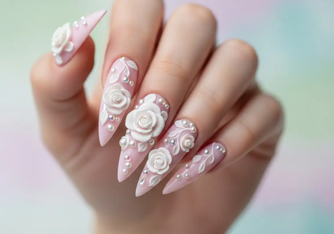 Pink Stiletto Nails with 3D Flowers
Stiletto Nails Designs