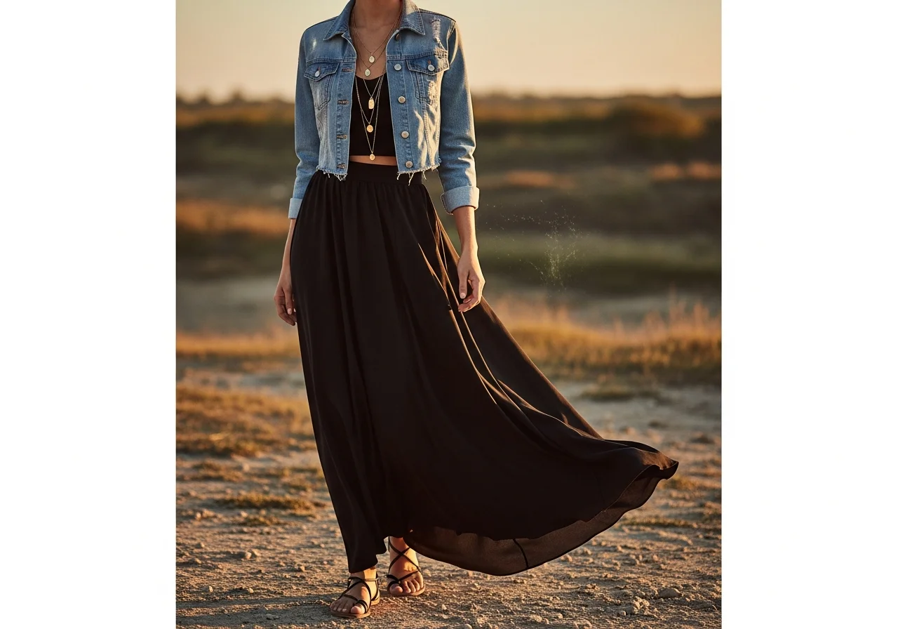 7 Cropped Jacket with High-Waisted Maxi Skirt