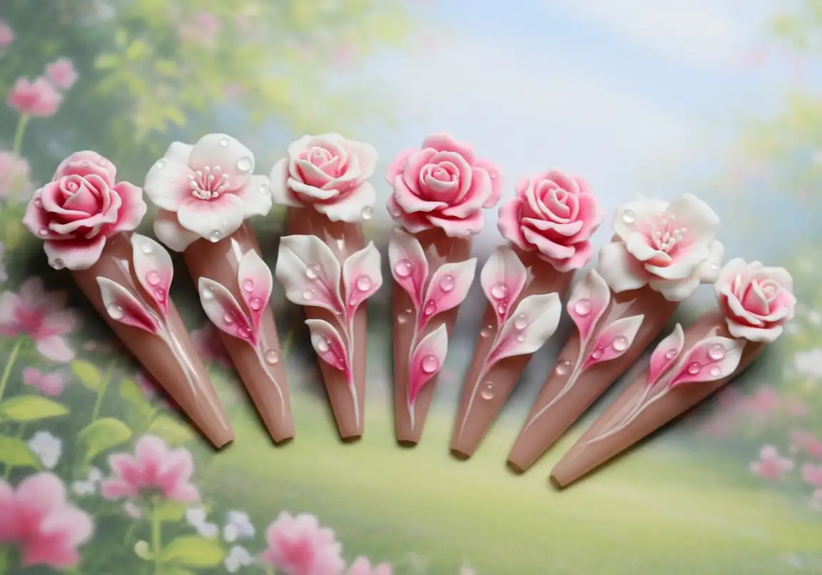 8 Three-Dimensional Floral Designs Valentine’s Day Nails