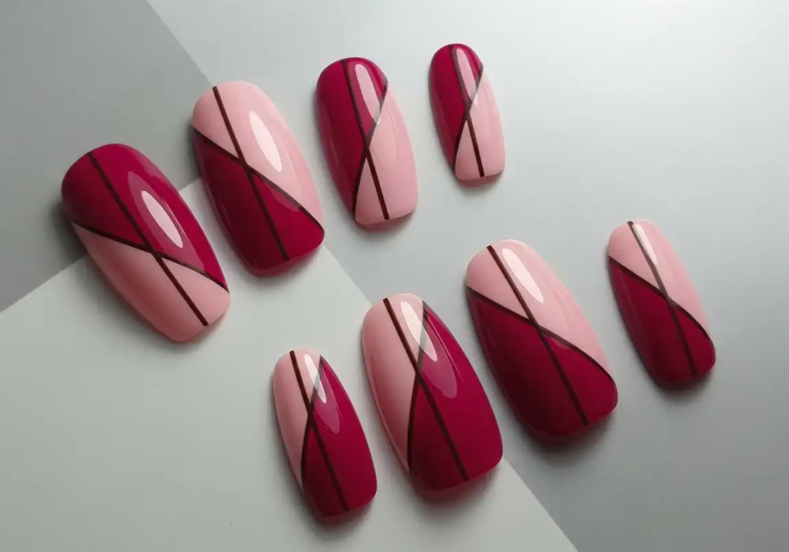 9 Red and Pink Two-Tone Nails Valentine’s Day Nails