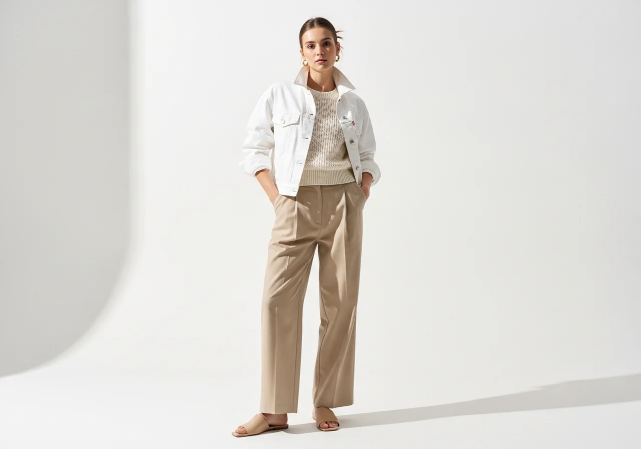 9 White Denim Jacket with Neutral Basics