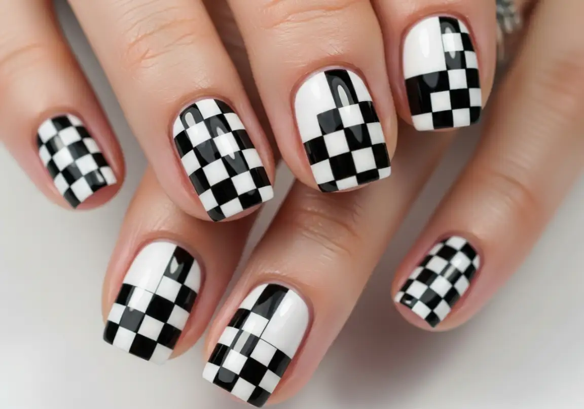 9. Checkered Racing Stripes
Grunge Nails