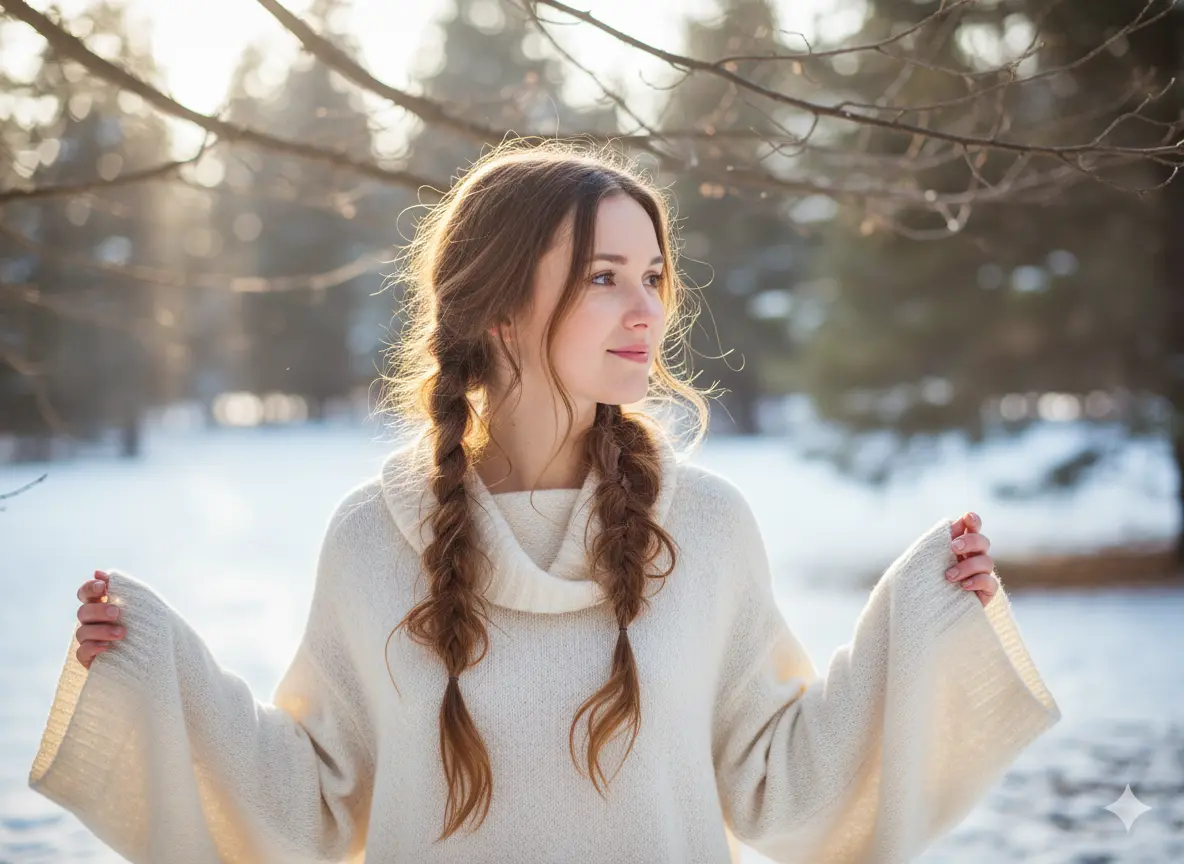 A free-spirited woman with one or two loose bohemian braids