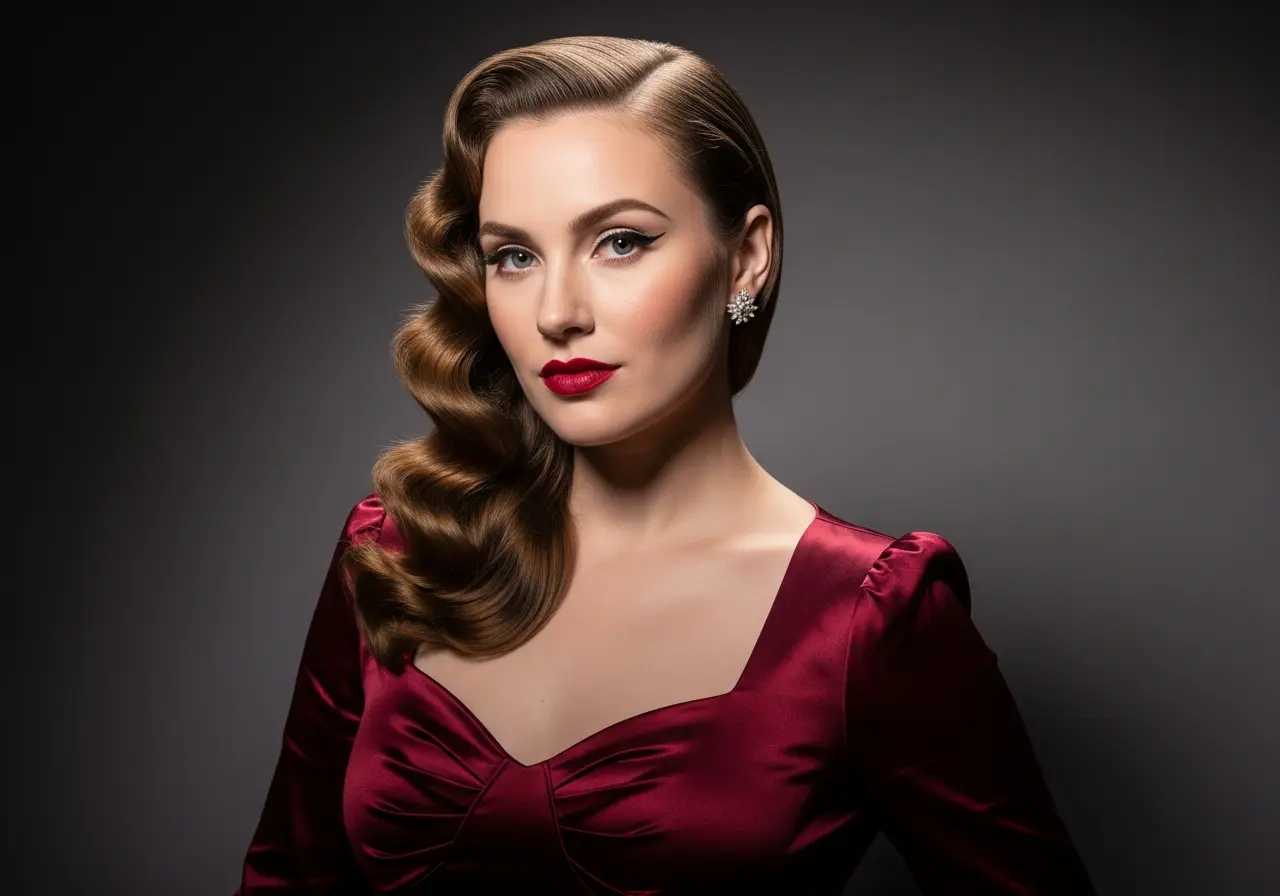 A glamorous woman with perfectly defined S-shaped vintage waves