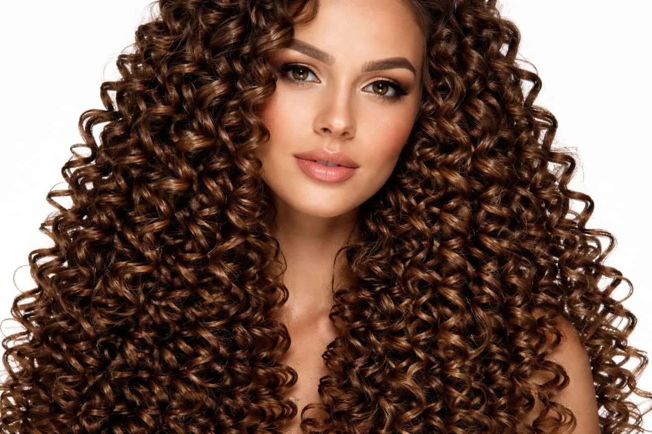 A woman with perfectly defined spiral curls