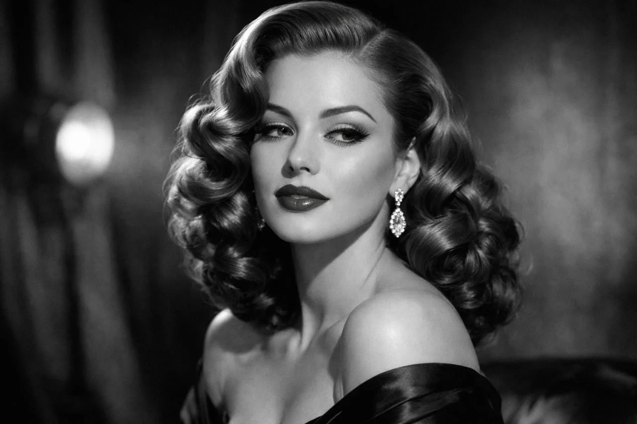 A woman with vintage Hollywood glamour curls
