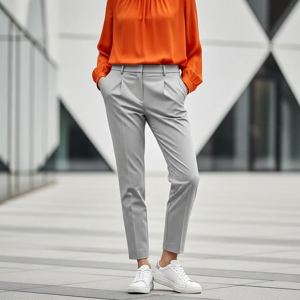 Bright-Orange-Top-With-Grey-Bottoms