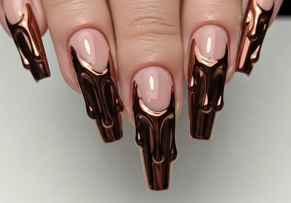 Brown Chrome Drip Design
Best Brown Chrome Nails Ideas