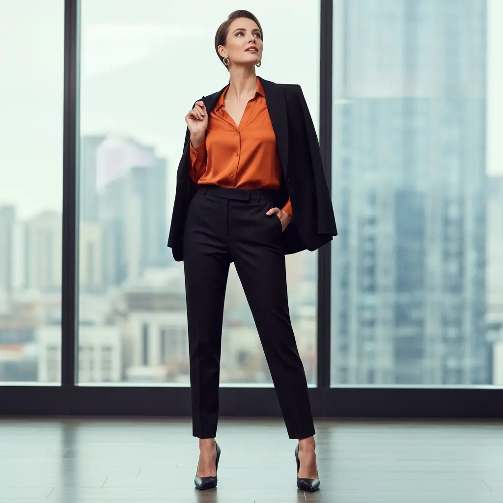 Burnt-Orange-Top-With-Black-Trousers-For-Work