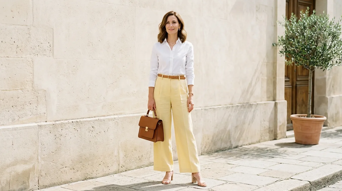 Butter Yellow Trousers with Neutral Tops