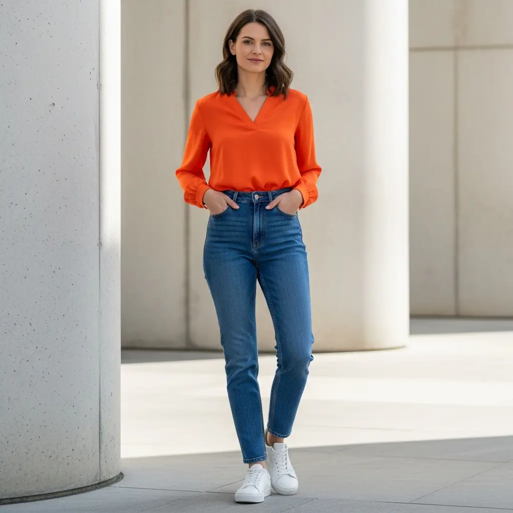 Classic-Orange-Top-With-Denim-Jeans