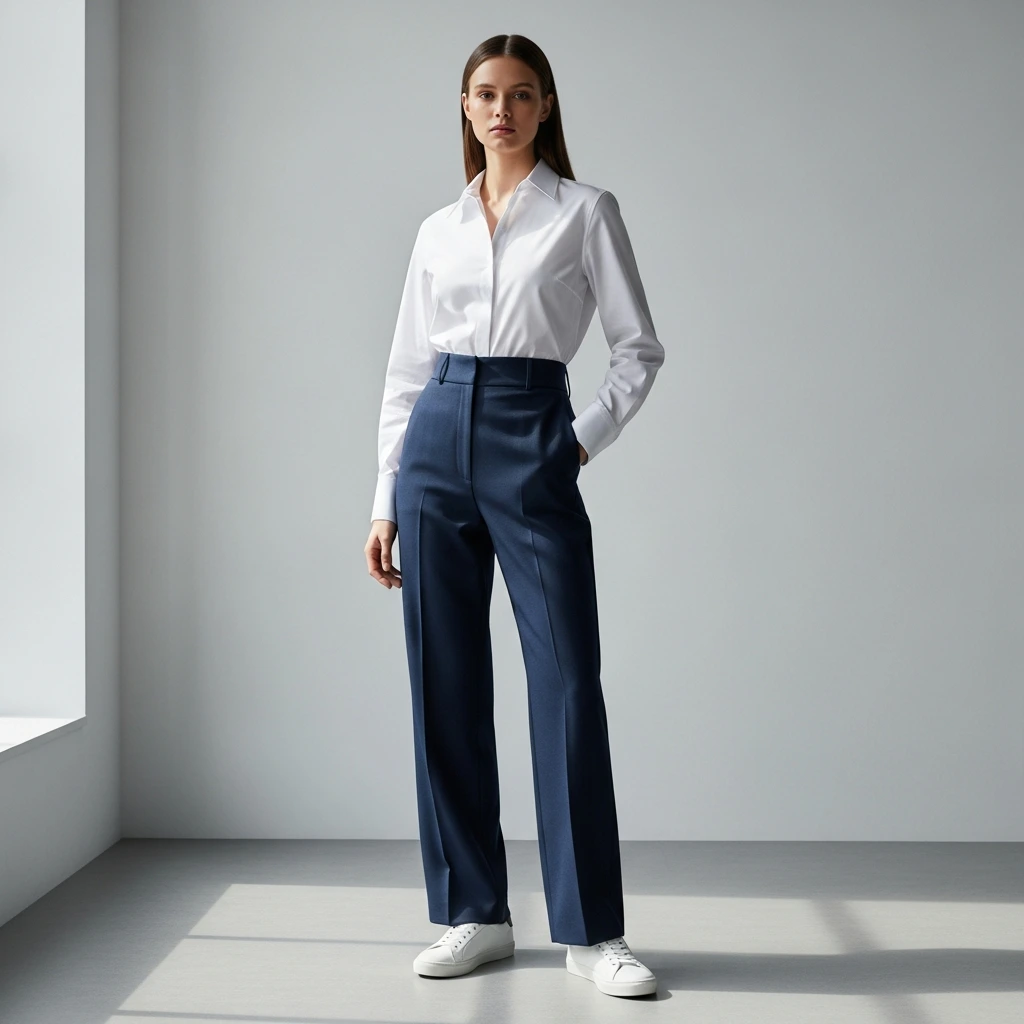 Classic White Top with Navy Pants