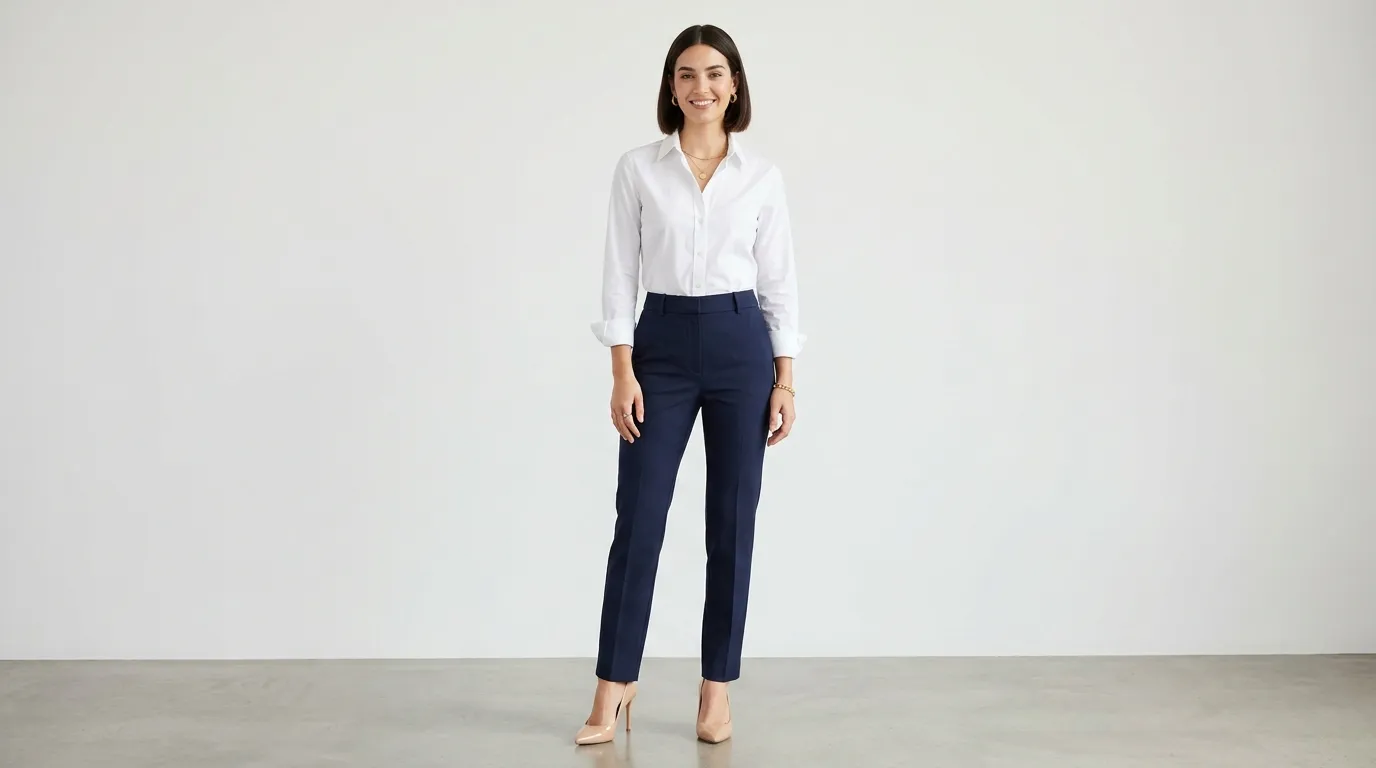 Classic White Top with Navy Pants