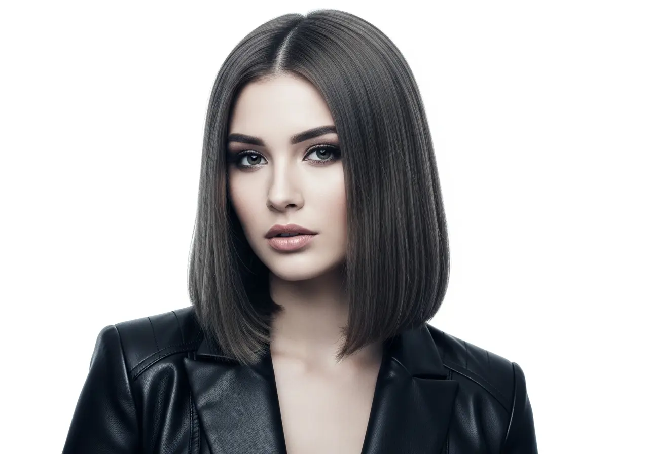 Contemporary portrait of a woman with mushroom brown hair