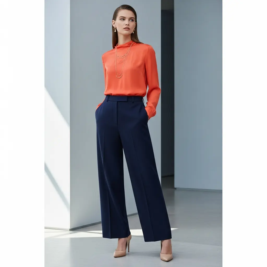 Coral-Orange-Top-With-Navy-Blue-Bottoms