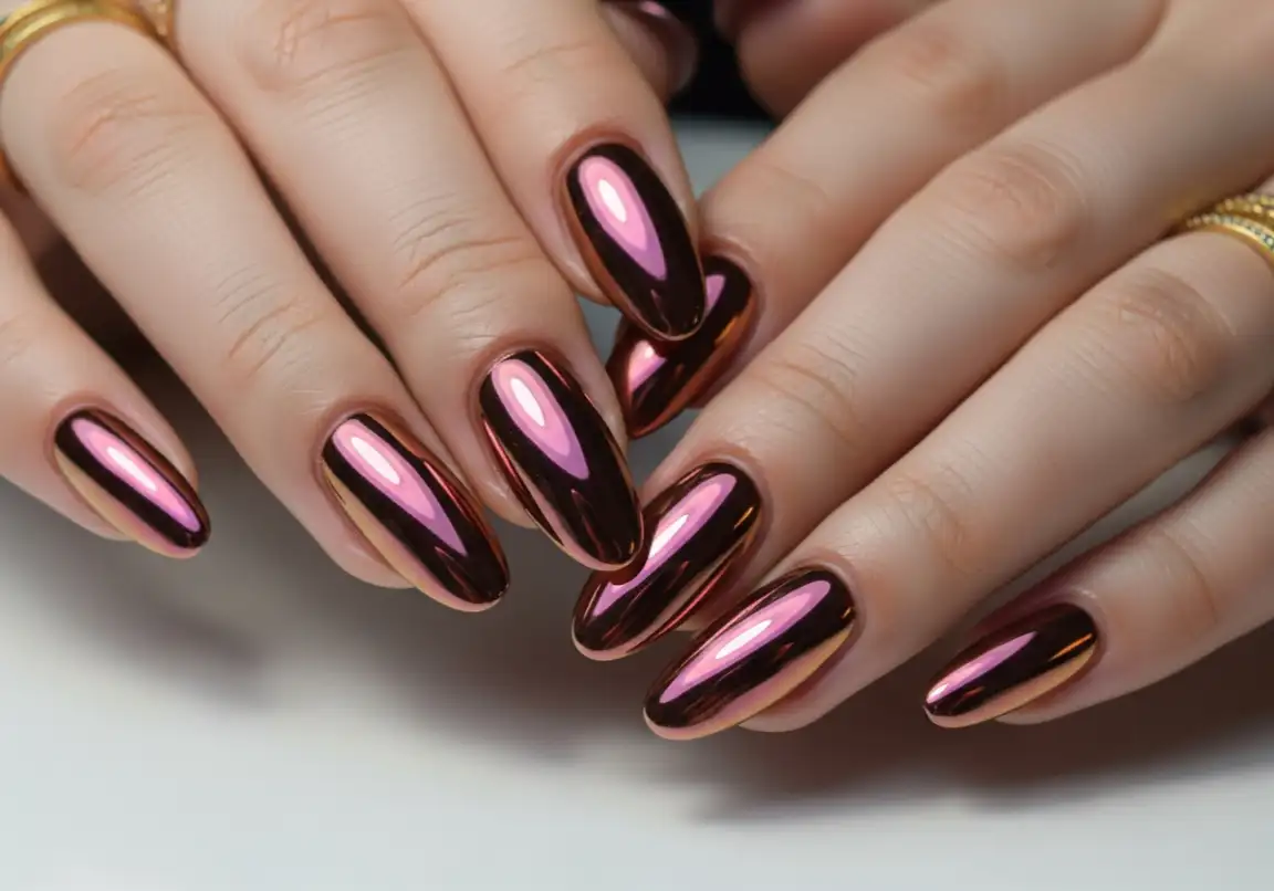 Dark Chocolate with Rose Gold Chrome
Best Brown Chrome Nails Ideas