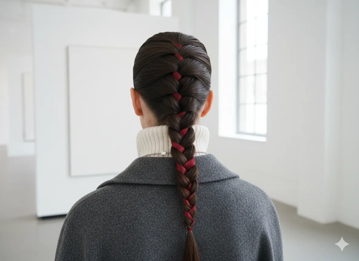 Intricate ladder braid with woven ribbon detail