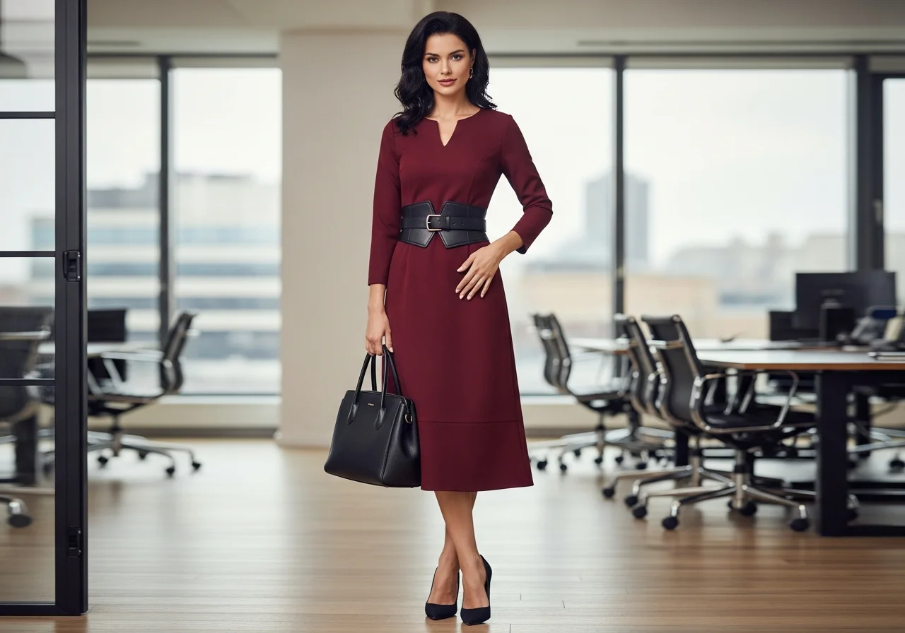 Midi Dress with Statement Belt
