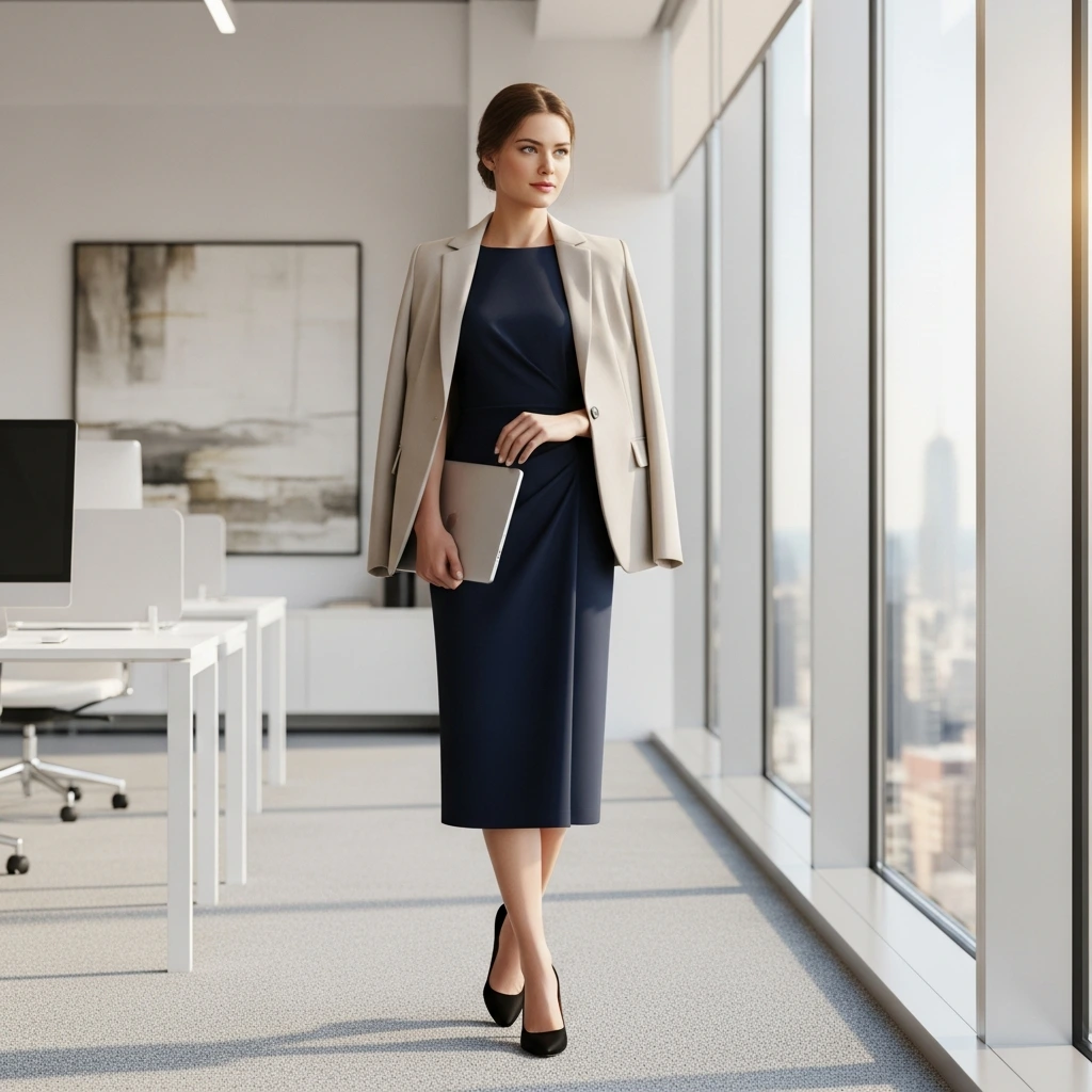 Midi-Dress-with-Structured-Outerwear.