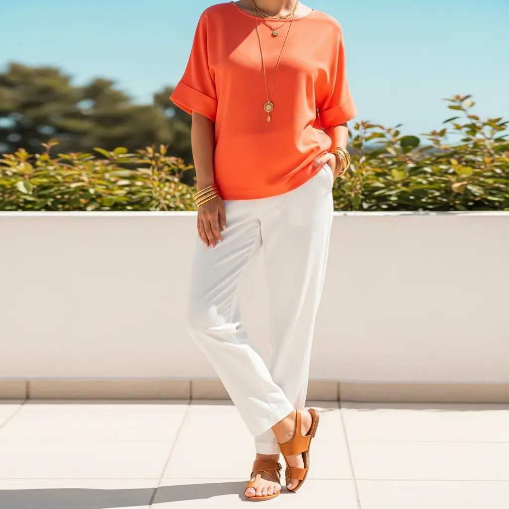 Orange-Top-Paired-With-White-Bottom