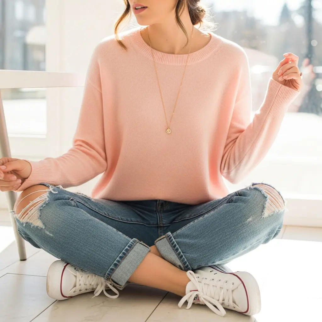 Pastel-Orange-Top-With-Light-Wash-Denim