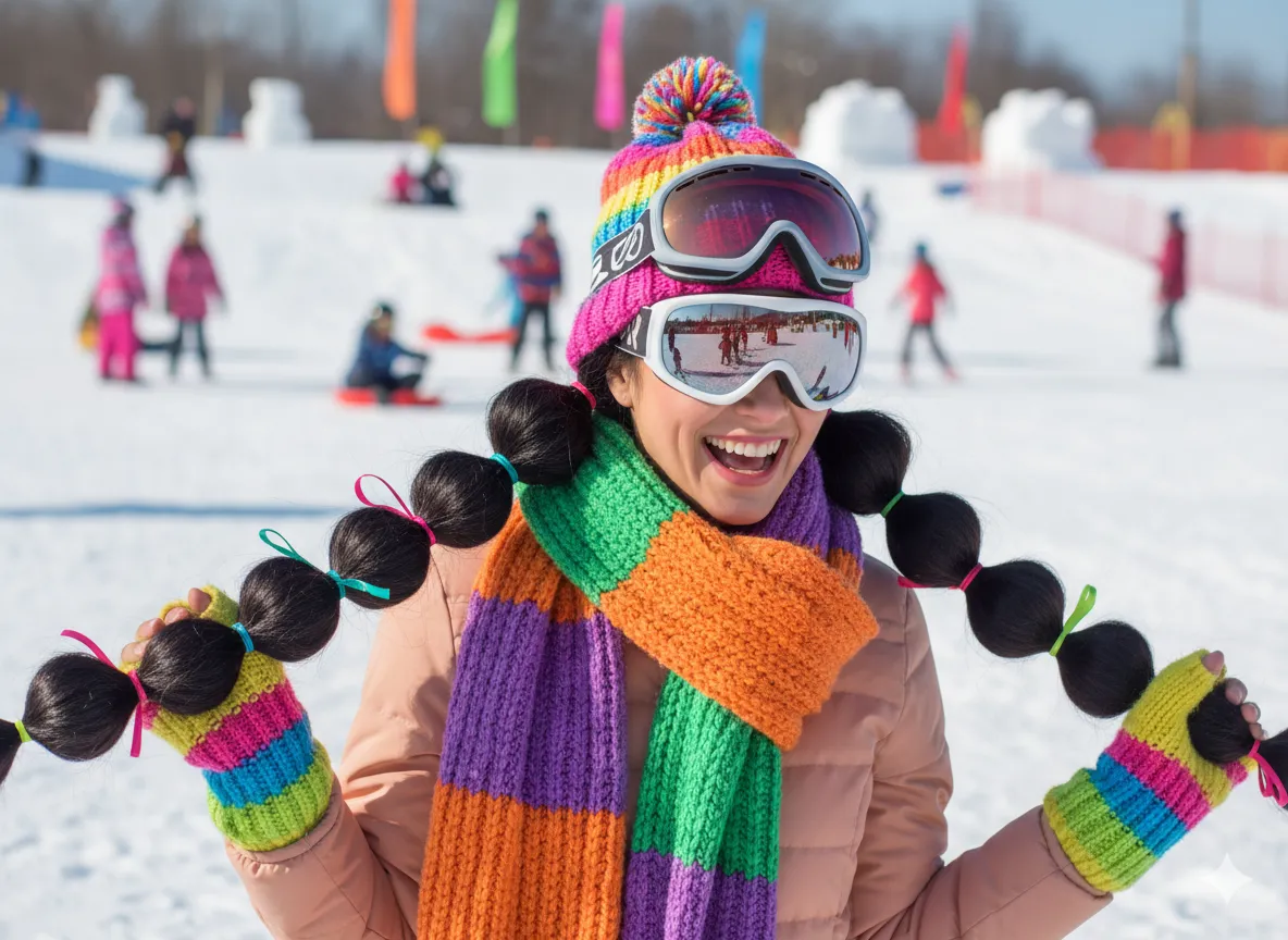 Playful young woman with fun bubble braids