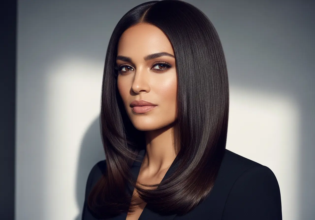 Portrait of a woman with deep espresso brown hair color