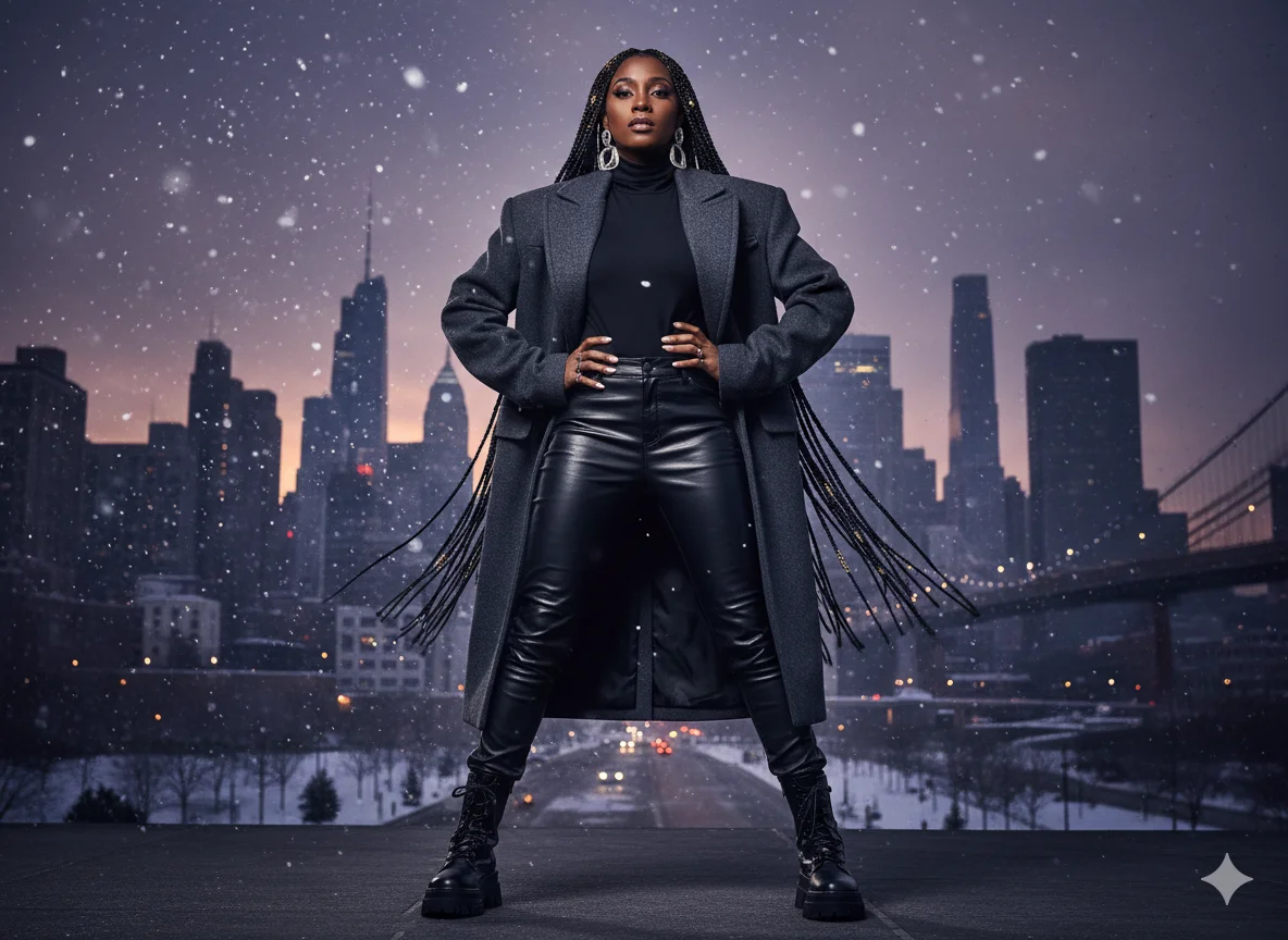 Powerful woman with bold thick goddess braids