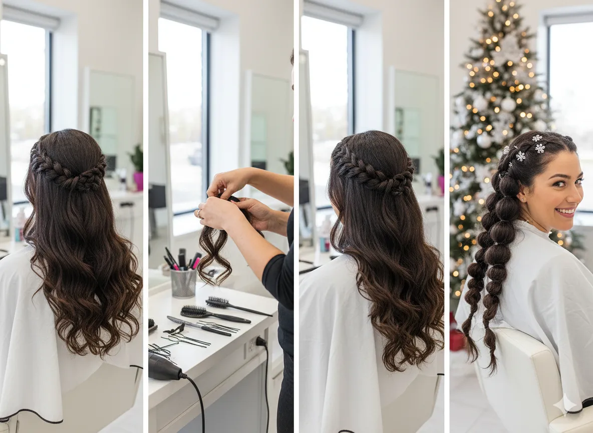 Sequential transformation showing woman changing from one braid style to another