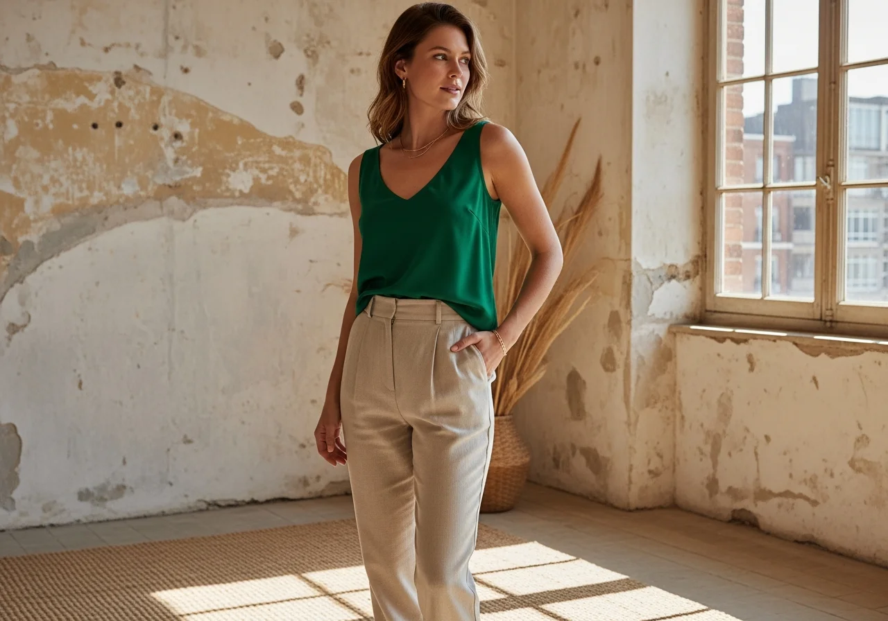 Silk Tank with Linen Trousers