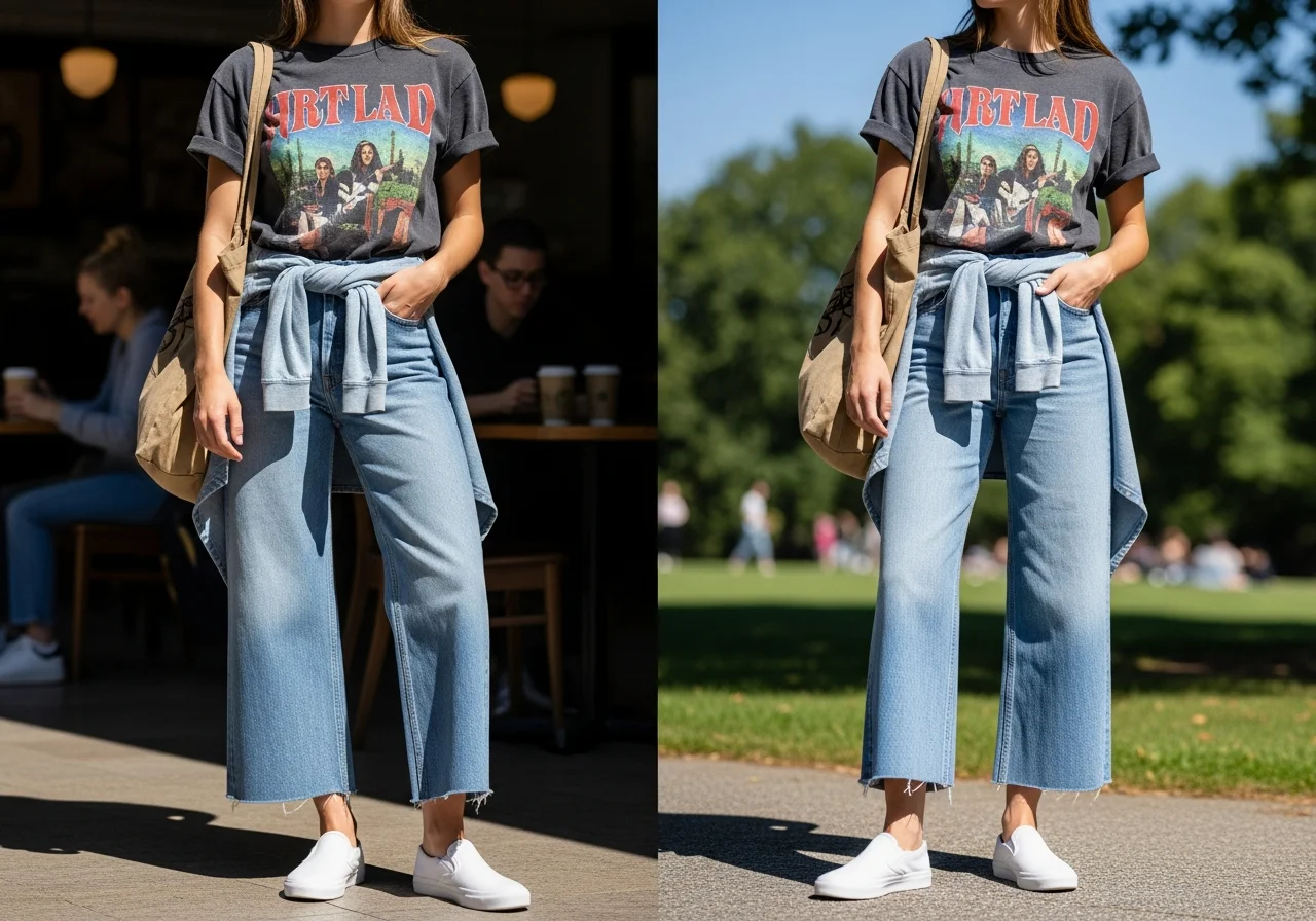 The Graphic Tee and Wide Leg Jeans Casual Look