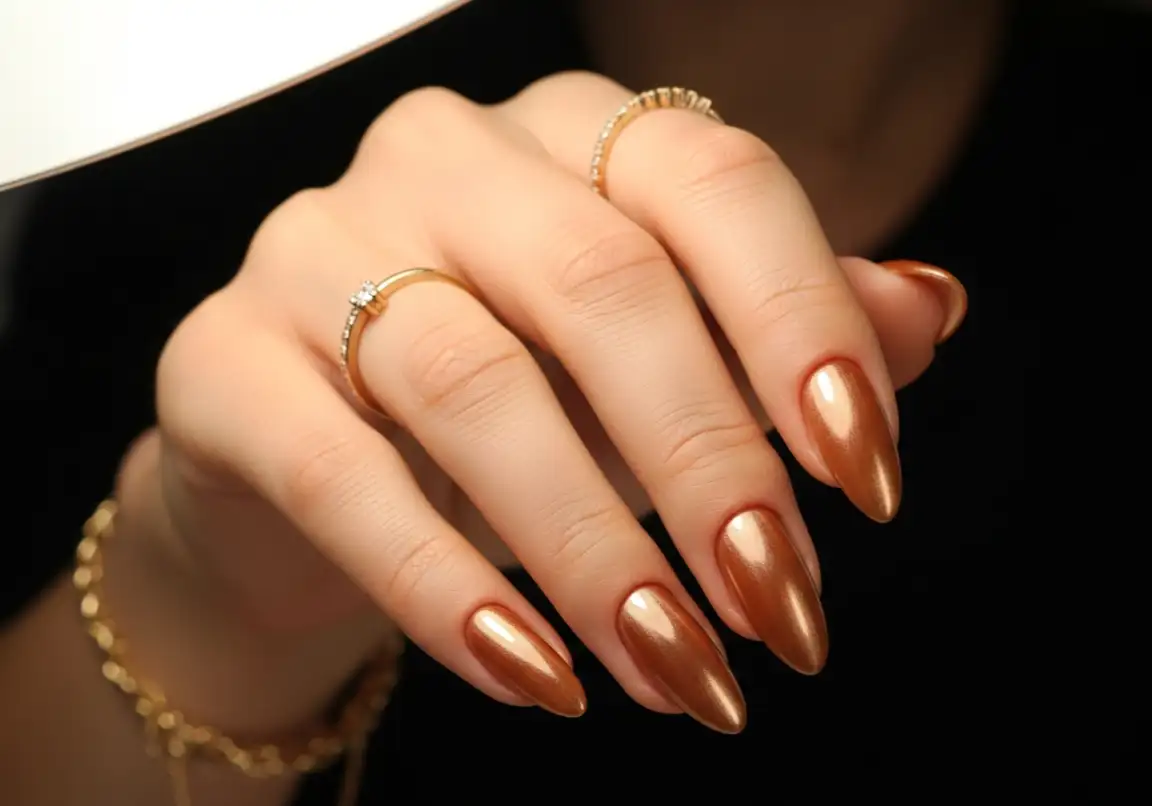 Toffee Brown with Champagne Chrome
Best Brown Chrome Nails Ideas