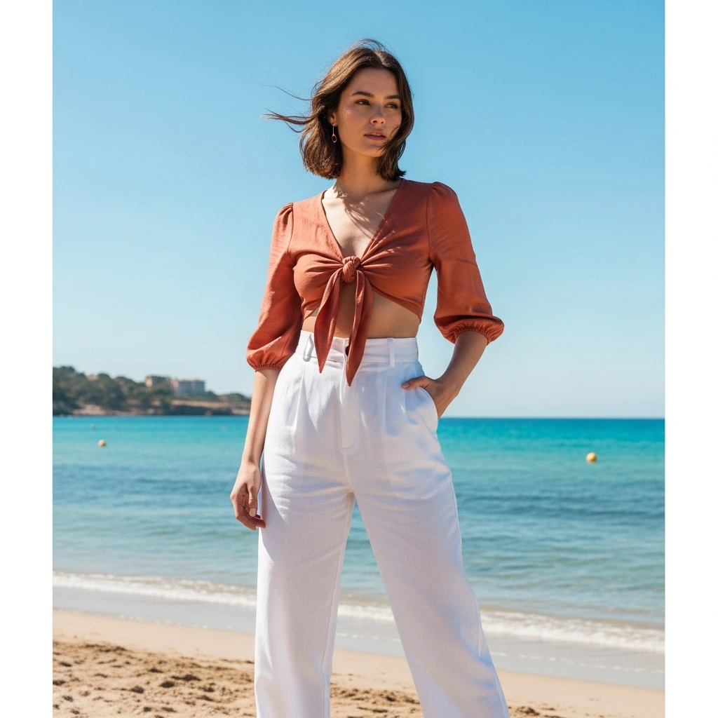 White-Linen-Pants-with-a-Tied-Crop-Top