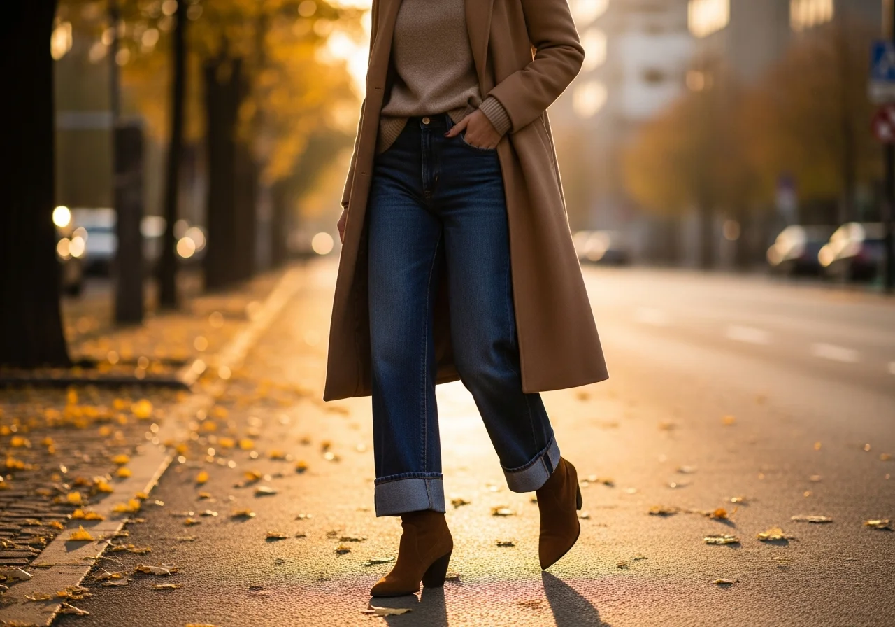 Wide Leg Jeans with Ankle Boots