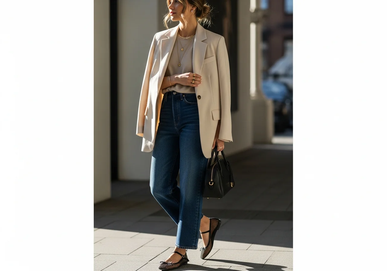 Wide Leg Jeans with Ballet Flats