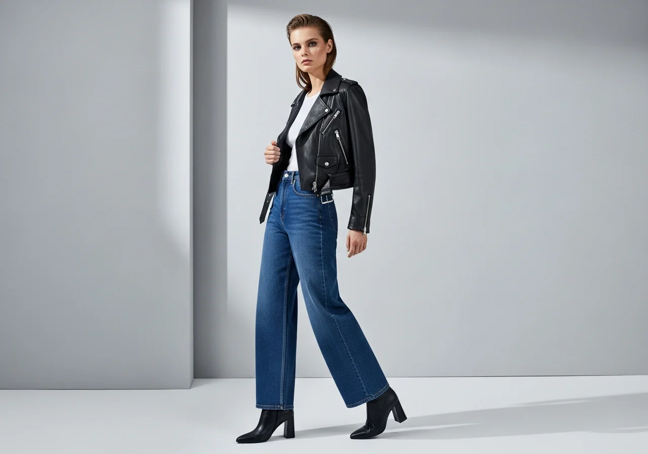 Wide Leg Jeans with Cropped Jackets